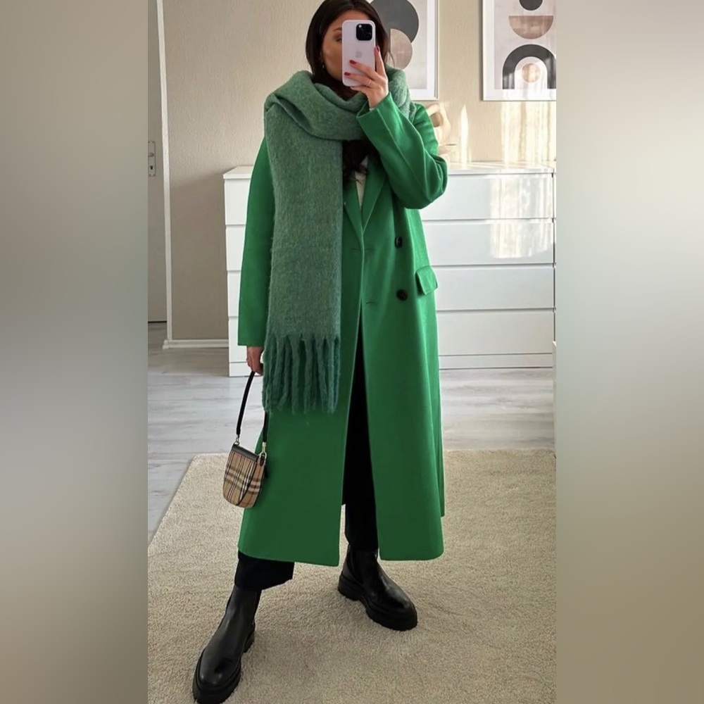 Zara DOUBLE BREASTED WOOL BLEND COAT in green